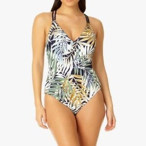 HURLEY One Piece CAYMAN PALMS Green adjustable swimsuit LARGE NEW with tags